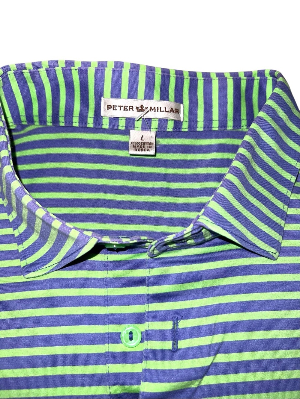 Peter Millar Purple & Green Striped Polo Golf Shirt Men’s Large 100% Cotton Sz L - Picture 2 of 7